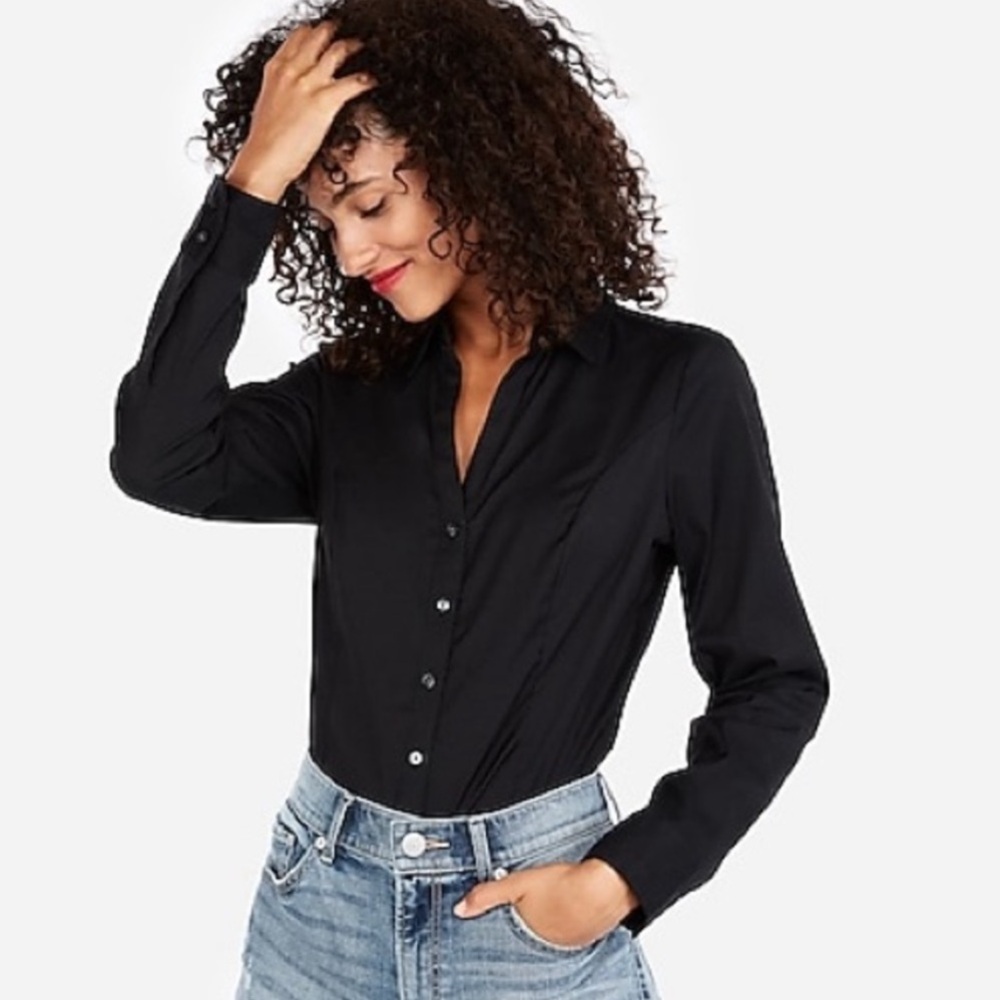 Express Essential Stretch Black Button-Down Women’s Long Sleeve Shirt